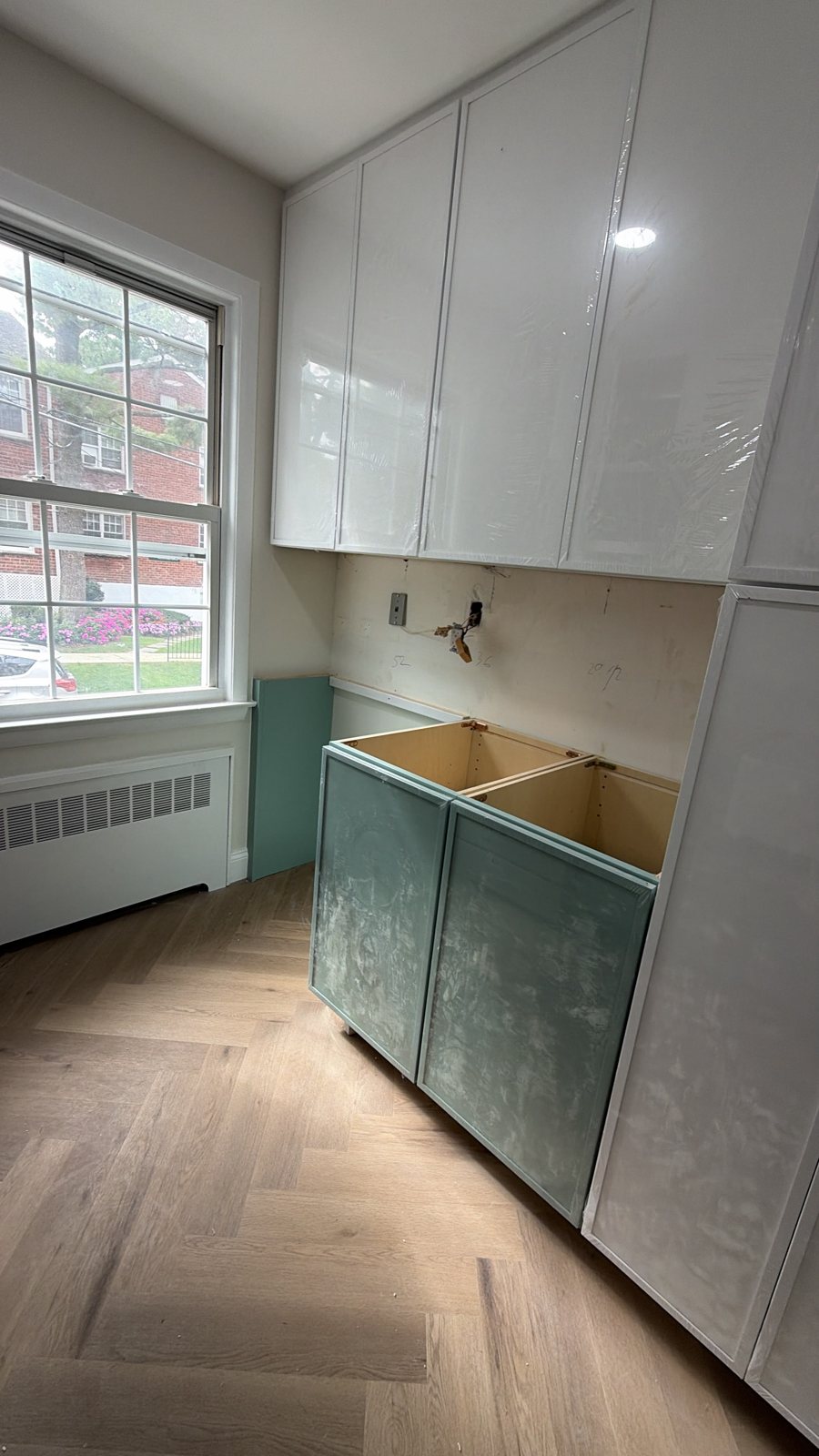Hartsdale co-op kitchen renovation in progress: demolition / cabinet installation
